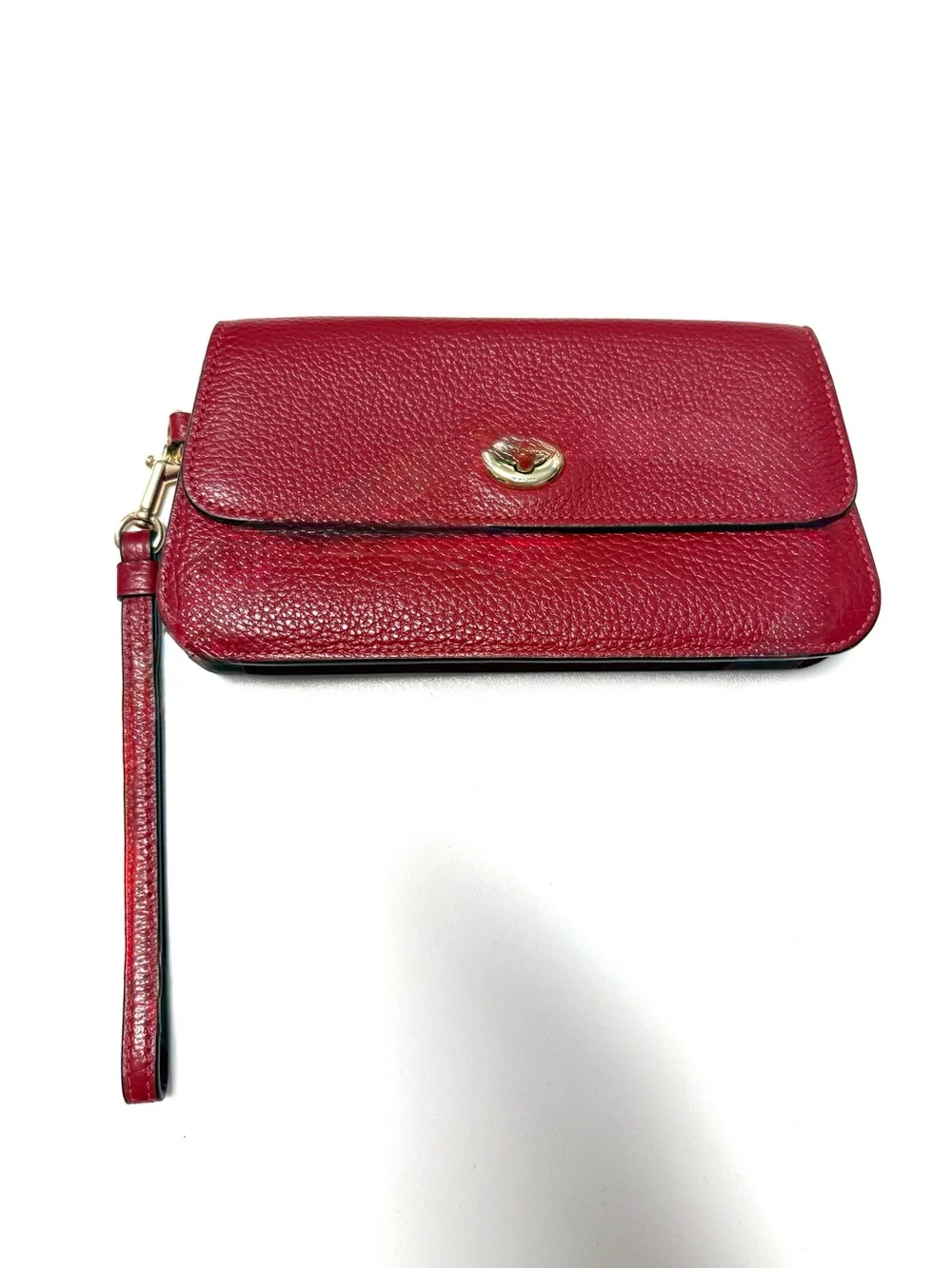 Coach Red Pebbled Leather Turnlock Wristlet Clutch